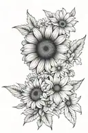 daisy,sweet pea, sunflower, chrysanthemum tattoo design idea