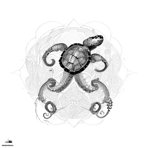 Turtle jelly fish and octopus tattoo design idea