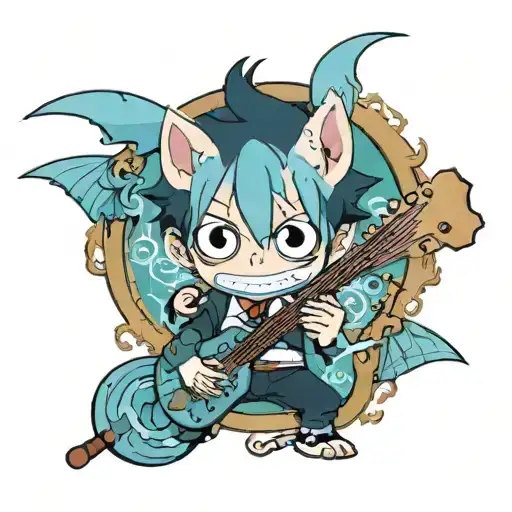 with a character reminiscent of Uke from Blue Exorcist and Japan cherry  tattoo design idea