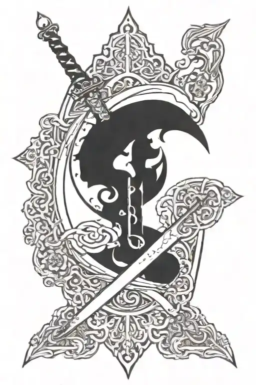 Number 313 where 1 becomes the double-edged sword of Zulfiqar tattoo design idea