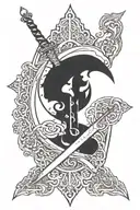 Number 313 where 1 becomes the double-edged sword of Zulfiqar tattoo design idea