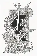 Number 313 where 1 becomes the double-edged sword of Zulfiqar tattoo design idea