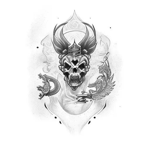 dios griego abriendo los brazos con una espada  tattoo design idea