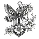 windchime with dragonfly and beetle tattoo design idea