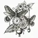 windchime with dragonfly and beetle tattoo design idea