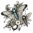 windchime with dragonfly and beetle tattoo design idea
