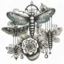 windchime with dragonfly and beetle tattoo design idea