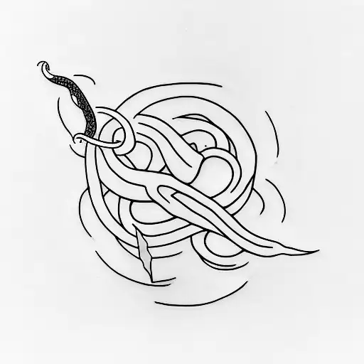 A minimalist tattoo of a snake intertwined with a Harry Potter wand tattoo design idea