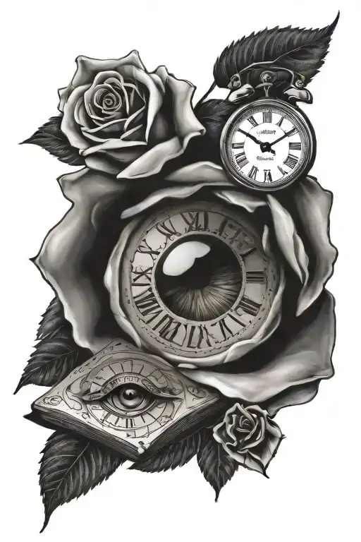 roses eye roman numerals clock and bible study   tattoo design idea