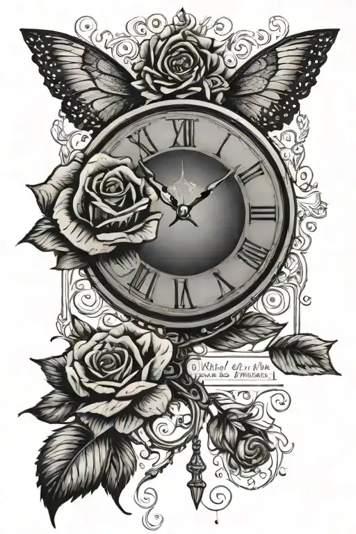 rose roman numeral clock bible verse written with eye  tattoo design idea