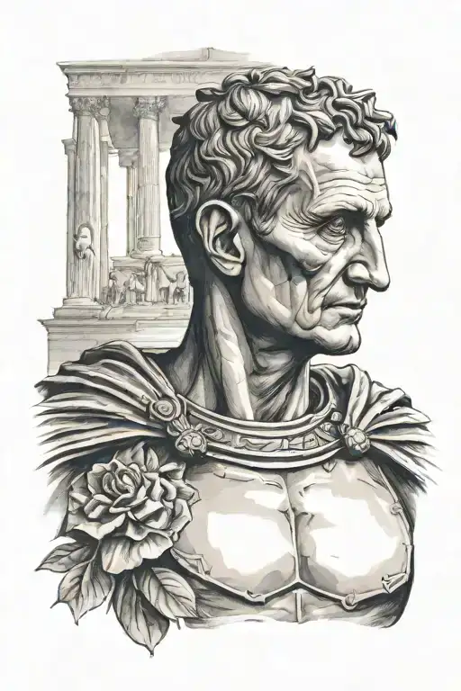 Imposing Julius Caesar with colliseum background tattoo design idea