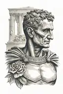 Imposing Julius Caesar with colliseum background tattoo design idea