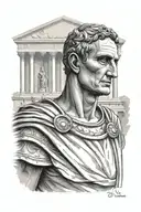 Imposing Julius Caesar with colliseum background tattoo design idea