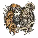 Jesus vs. Predator simple tattoo design idea