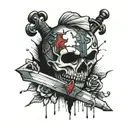 broken heart with bandages rapped around it and sword stabbed into the top of it  tattoo design idea