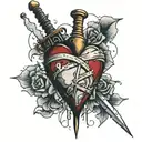 broken heart with bandages rapped around it and sword stabbed into the top of it  tattoo design idea