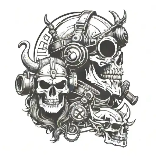 skull and viking and operator with night vision goggles tattoo design idea