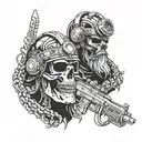 skull and viking and operator with night vision goggles tattoo design idea
