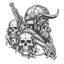 skull and viking and operator with night vision goggles tattoo design idea