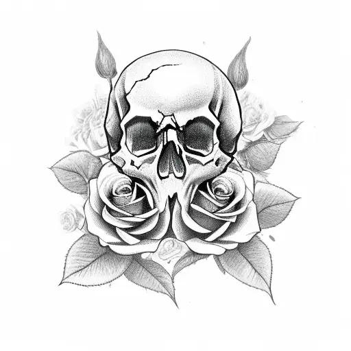 skull roses crow butterfly ruby tattoo design idea