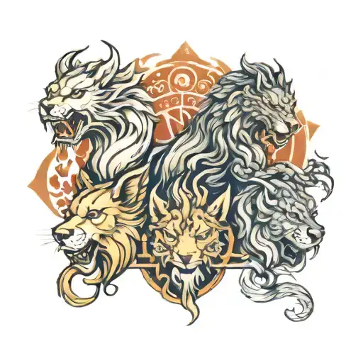 Dragon,lion and wolf surrounded tattoo design idea
