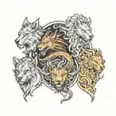Dragon,lion and wolf surrounded tattoo design idea