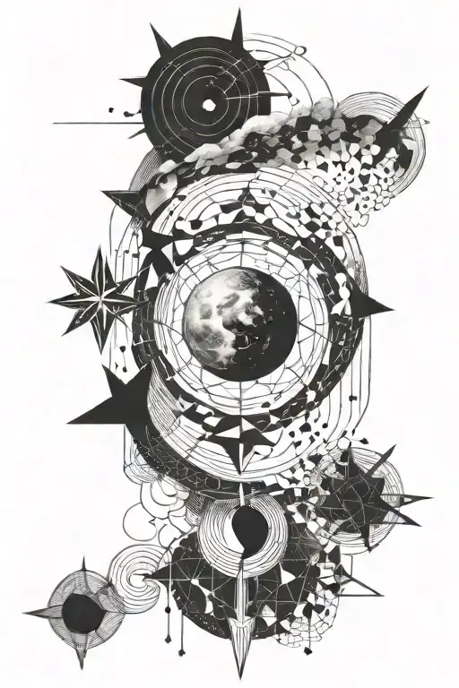 Lines, details, stars, moon, revival tattoo design idea