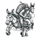 backpack riding a donkey cuddling beneath tattoo design idea