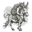 backpack riding a donkey cuddling beneath tattoo design idea