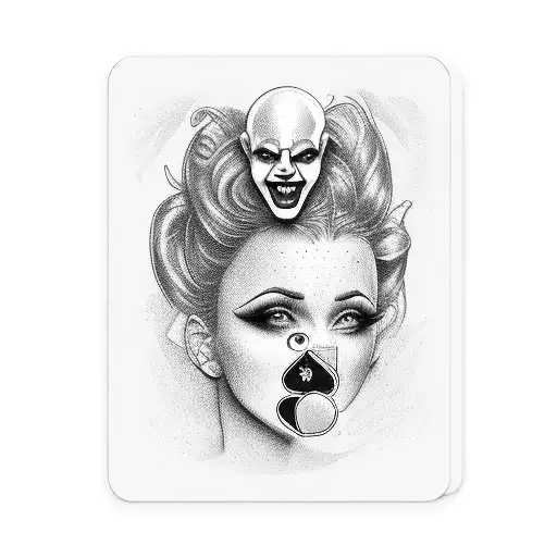 female clown gambling money drugs cards tattoo design idea