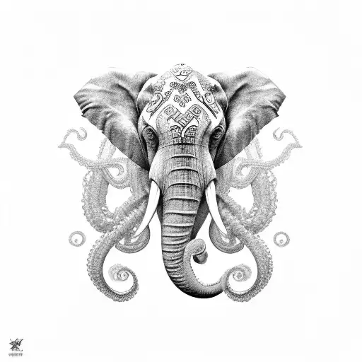 elephant octopus tattoo design idea