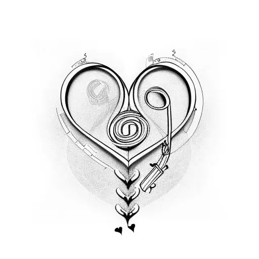 a heart made out of a  treble clef on one side and a bass clef on the other tattoo design idea