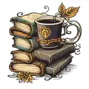 Stack of books with coffee mug tattoo design idea