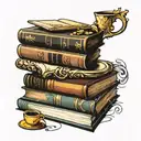 Stack of books with coffee mug tattoo design idea