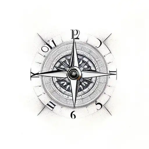 old clock roses and compass tattoo design idea