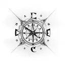 old clock roses and compass tattoo design idea