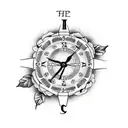 old clock roses and compass tattoo design idea