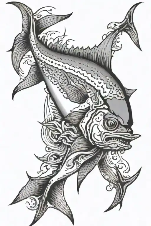 yellow fin tuna smoking tattoo design idea