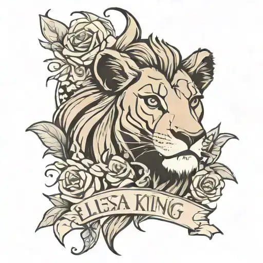 scar from lion king with the names elisea and Connor tattoo design idea