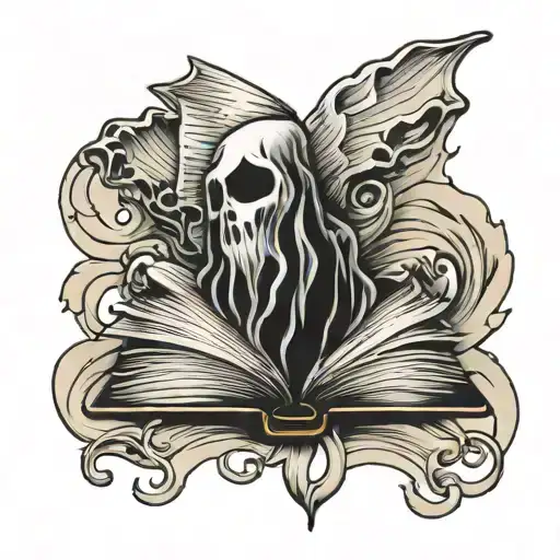 Books and sheet ghost tattoo design idea