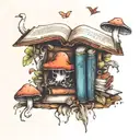 Books and Mushrooms and sheet ghost tattoo design idea