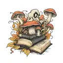Books and Mushrooms and sheet ghost tattoo design idea