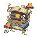 Books and Mushrooms and sheet ghost tattoo design idea