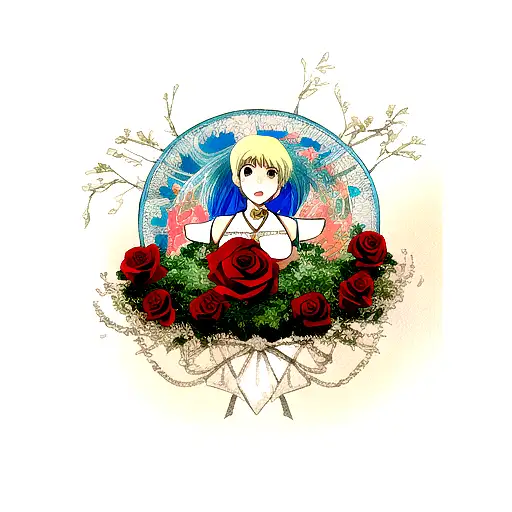 roses on fire tattoo design idea