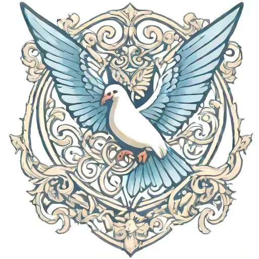 Dove butterfly heart intertwined tattoo design idea