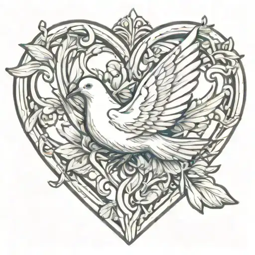 Dove butterfly heart intertwined tattoo design idea