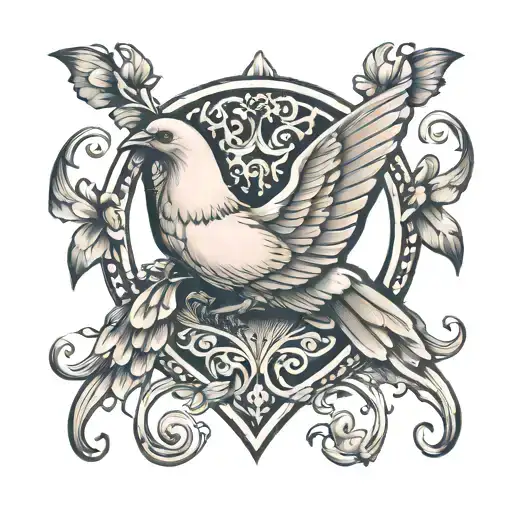 Dove butterfly heart intertwined tattoo design idea