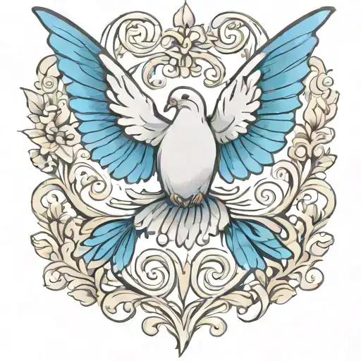 Dove butterfly heart intertwined tattoo design idea