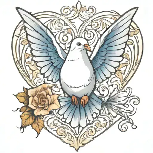 Dove butterfly heart intertwined tattoo design idea