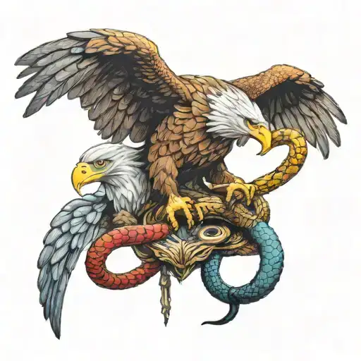 an eagle with a sword in its claws kills a snake tattoo design idea